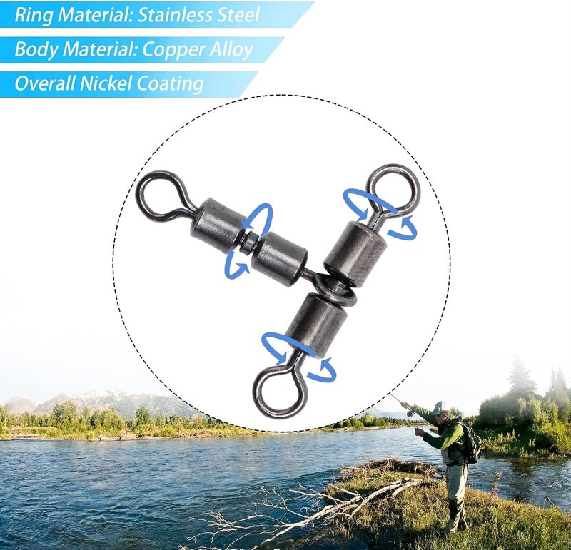 LAMAY 50pcs Fishing Cross Line 3 Way Swivel, T-Shape Sleeve Swivels for Deep Drop Rigs Heavy Duty Crossline Crane Swivel Connecter Saltwater Fishing Tackle (Size : 1x2) - Image 5